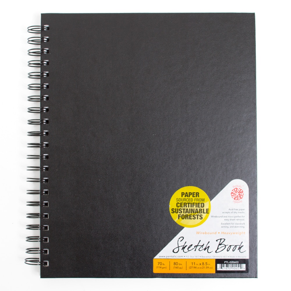 Pentalic, Black, Sketchbooks & Pads, Art & School, 70#, Wire bound, 110 sheet, 90059
